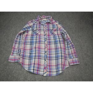 Old Navy Button-Up Shirt Women's Size Large Madras Plaid Long Sleeve Casual‎